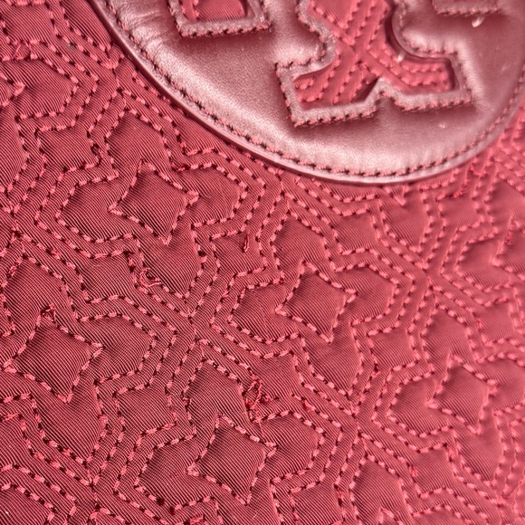 TORY BURCH Ella Tote Burgundy Quilted Handbag - Picture 14 of 16